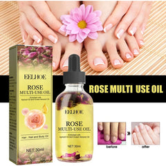 "Rose Petal Essential Oil Moisturizing Serum for Body, Skin, Hair, and Nails - Foot Care for Repairing Dry, Cracked, and Chapped Skin"