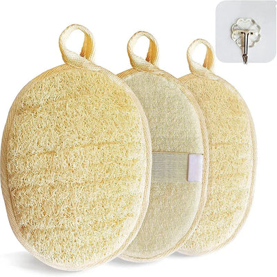 Natural Loofah Body Shower Scrubber 3pc Set Soft Exfoliating Sponge Bath Brush with Hook Towels Ideal Merchandise for Bathrooms