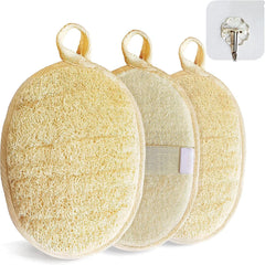 Natural Loofah Body Shower Scrubber 3pc Set Soft Exfoliating Sponge Bath Brush with Hook Towels Ideal Merchandise for Bathrooms