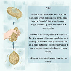 Natural Loofah Body Shower Scrubber 3pc Set Soft Exfoliating Sponge Bath Brush with Hook Towels Ideal Merchandise for Bathrooms