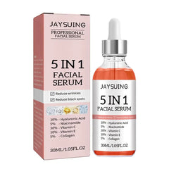 Suero Facial reafirmante 5 en 1 que se desvanece, líneas finas, brillo e hidratación, suero Facial de ácido hialurónico con vitamina C, cuidado de los poros de la piel